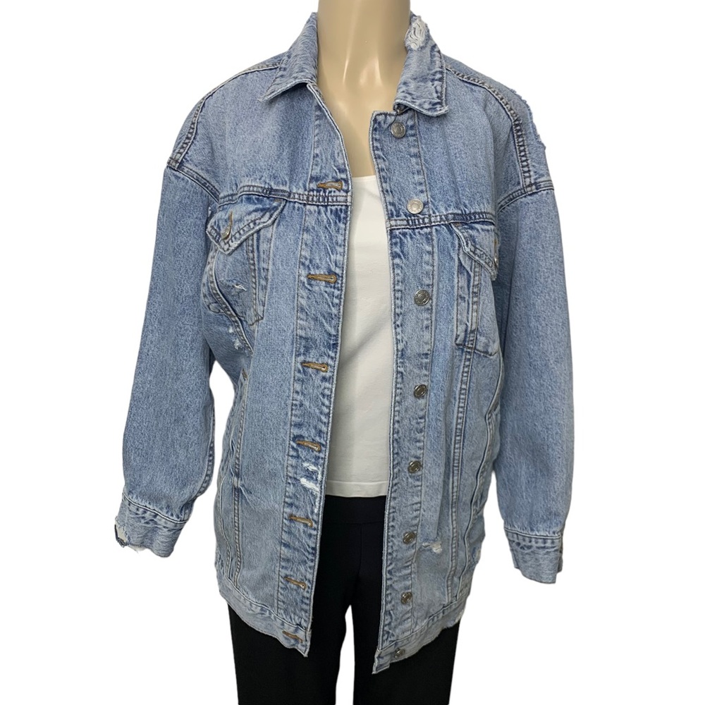 American Eagle Oversized Distressed Denim Jean Jacket Small